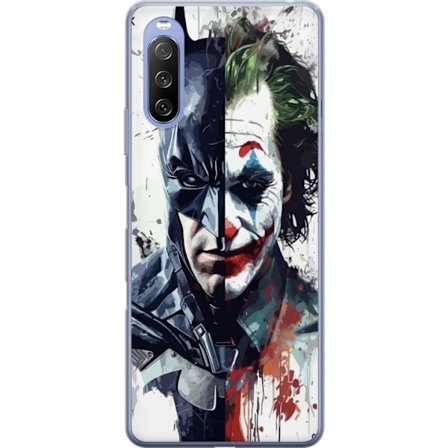 Yhteensopiva Puhelinkuori Sony Sony Xperia 10 III Lite Jakettu muotokuva Batmanista ja Jokerista dramaattisessa kuvituksessa, kuvankaunis supersankari