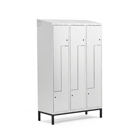 Z-Spind CLASSIC mit Beingestell, 3 Module/6 Türen, 2100 x 1200 x 550 mm, grau