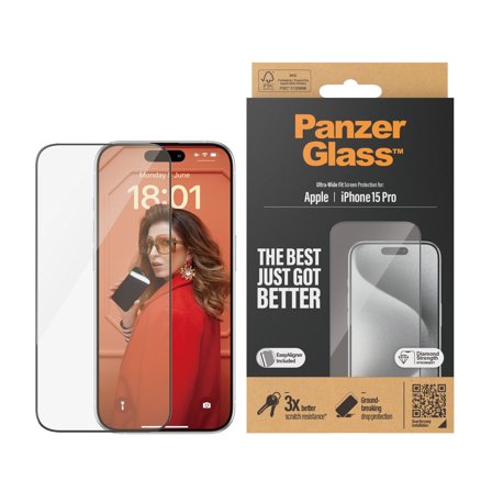 Panzer iPhone 15 Pro | Ultra-Wide Fit w. EasyAligner Screen Protector PanzerGlass - High quality tempered glass screen protector