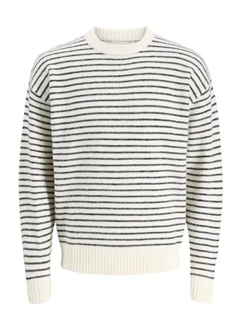 Jack & Jones Jjsoho Ollie Stripe Knit Crew Neck - Cream - L