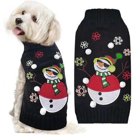 Juletrøje til hunde, julekostume til kæledyr, sødt sort snemandskostume, striktrøje til hvalp og kat (XS, sort snemand)