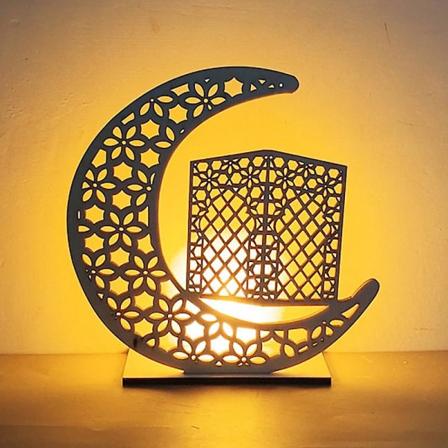 Eid-koristeet, Ramadanin puinen kuumoskeija LED-yövalot, ramadanin koristeet kotiin, pöytälampun koristeet H