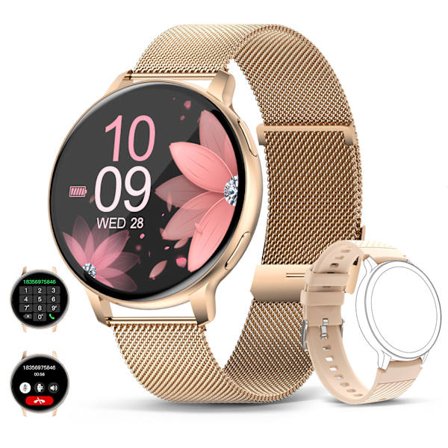 Smartwatch S53, 1,39-tums rund skärm Bluetooth-samtal stegräkning sömn (Guld)