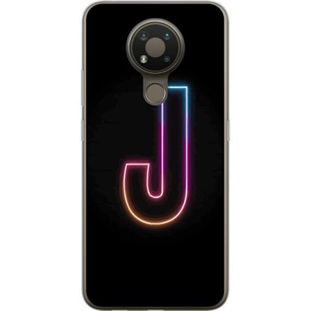 Yhteensopiva Puhelinkuori Nokia Nokia 3.4 Minimaalinen neonkirjain J värien vaihtuessa valossa mustaa taustaa vasten