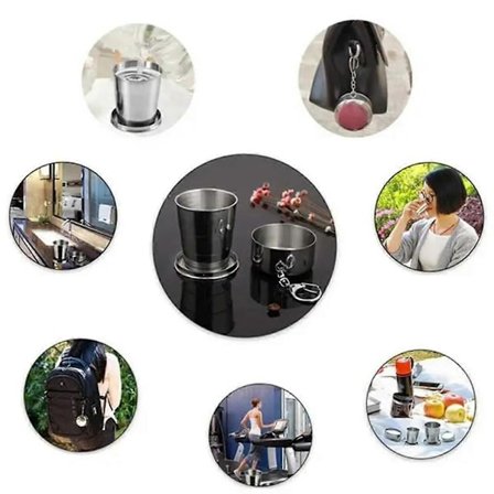 Kannettava ulkoilun kokoontaitettava teleskooppimuki, ruostumattomasta teräksestä valmistettu kokoontaitettava vesikuppi ulkokäyttöön, 150 ml