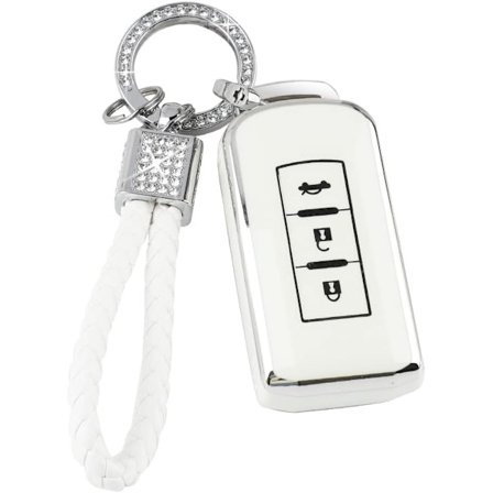 PIFOOG nøkkelringdeksel for Mitsubishi Lancer Outlander Mirage tilbehør Myk TPU 3 knapper Smartnøkkel etui skallbeskytter Glitter nøkkelring