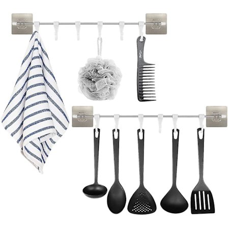 Selvklebende Håndklestativholder, Kjøkken Skyvekroker, Spikerfrie Og Sporløse Rekkekroker, Spatel Skje Vegghengende Stang Krok (2 stk)