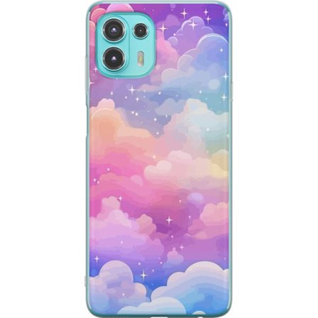 Kompatibelt Mobildeksel til Motorola Edge 20 Lite Søt enhjørning med regnbuefarget hår mot en stjernebelagt pastellbakgrunn i kawaii-stil