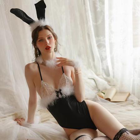 Lace Sexy Deep V Temptation Passion Bunny Underkläder Sexig Kostym