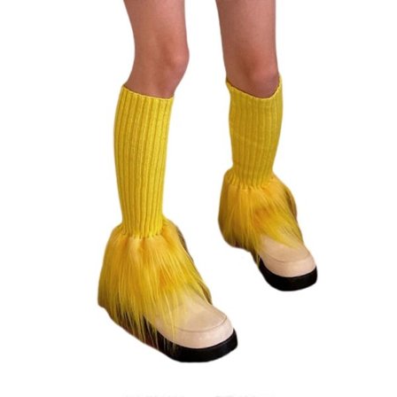 Estetiske ribbestrikkede benvarmere uten fot for kvinner med lodden plysj