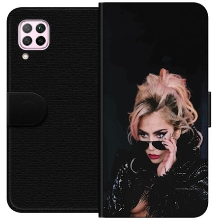 Kompatibelt Lommeboketui til Huawei P40 lite Lady Gaga portrett med solbriller og dramatisk sminke i mørk glamorøs stil