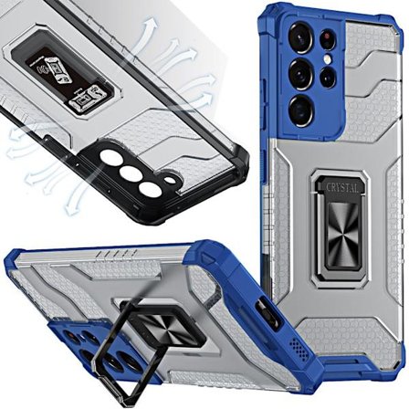 Crystal Ring Case pansret hybriddeksel + magnetisk holder Samsung Galaxy S21 Ultra 5G blå