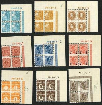 Danmark - Lot med 9 postfriske marginal-blokke