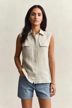 GANT Damen Ärmellose Streifenbluse (40) Beige