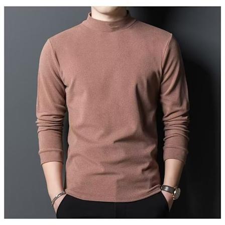 Develvet Halv Turtleneck Base Trøje Mænd Dobbeltside Plus Langærmet T-Shirt Trend Vinter Stræk Varm Under Tøj Brown L