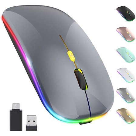 Opgrader LED trådløs mus, genopladelig slank lydløs mus 2,4 g bærbar mobil optisk kontormus med usb og type c-modtager, 3 justerbar Dpi Fo