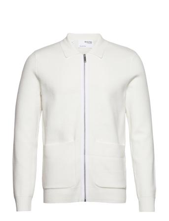 Slhtoronto Ls Knit Zip Up Shirt B Knitwear Full Zip Jumpers Hvit Selected Homme