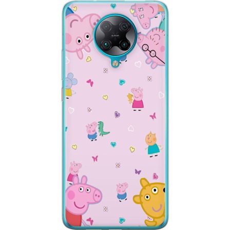 Kompatibelt Mobildeksel til Xiaomi Poco F2 Pro Peppa Gris med en baby i armene, mamma gris motiv i fargerik og myk barneillustrasjon med hjerter