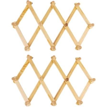 2 Pack10 Wooden Coat Rack Hook, Expandable Accordion Style Wall Mount Hook, Folding Wooden Clothes Pegs Wall Mount Holder For Cap, Belt, Umbrella, Cof
