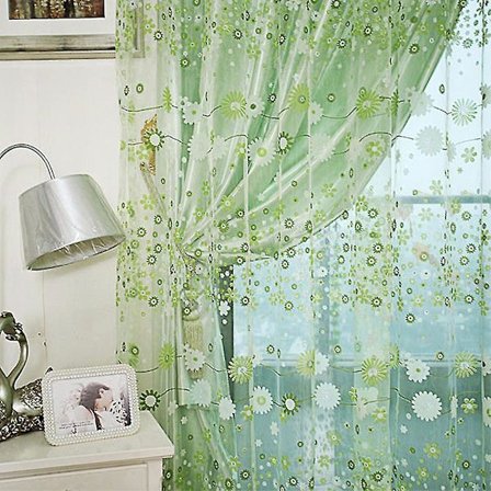 Blomstrede Voile Gardiner 1 Panel Stanglomme Slot Top Net Vindue Dekoration