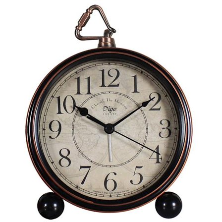 Metallisk stille vintage vekkerklokke, stor analog brun morgenalarm