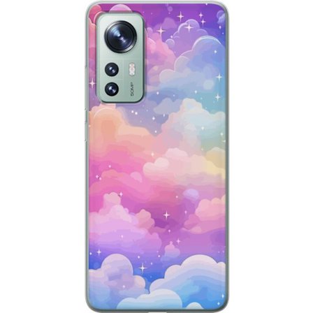 Kompatibelt Mobildeksel til Xiaomi 12 Søt enhjørning med regnbuefarget hår mot en stjernebelagt pastellbakgrunn i kawaii-stil