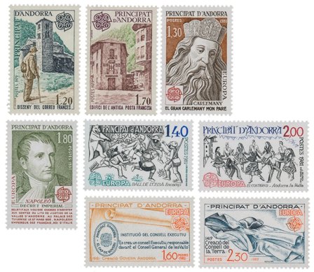 Fransk Andorra 1979/1982 - YT 276/277 + 284/285 + 292/293 + 300/301 - Postf