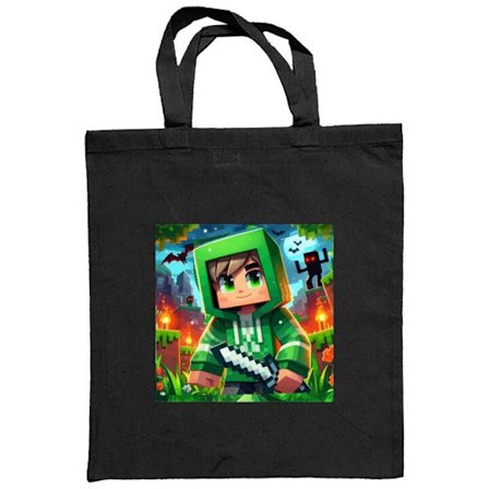 Stofpose Minecraft gamer dreng grøn hættetrøje pixel eventyr dreng sværd Minecraft kunst design