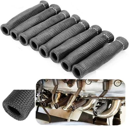 8 st avgasrör - Tändstiftsvärmesköld - Värmeskydd för tändstift - 1600 grader tändstiftsvärmeslang Tändstiftskabelvärmeslang