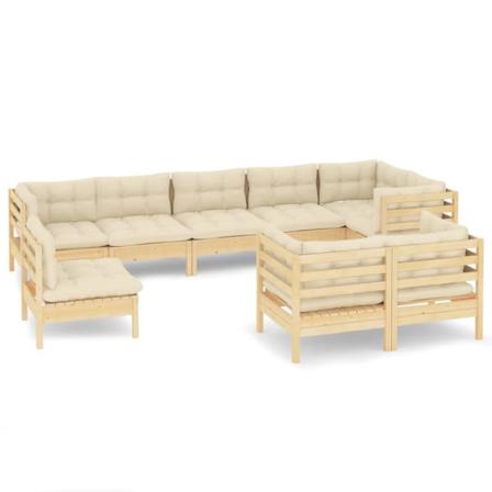 Vidaxl Loungegrupp Med Gräddvita Dynor 9 Delar Massiv Furu Creme