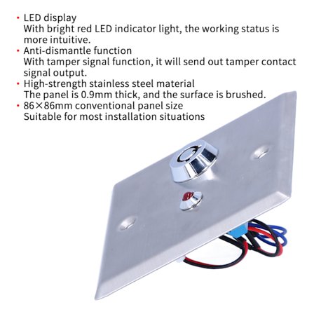 12VDC hätäuloskäynnin avainkytkimen lukitus päälle/pois hätäoven avaus 86x86mm punaisella LED-ilmaisimella Tamper-signaalit