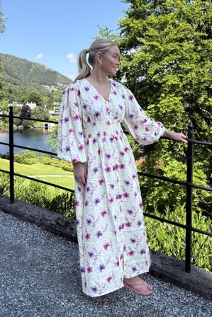 Marie Maxi dress White pink flower XS