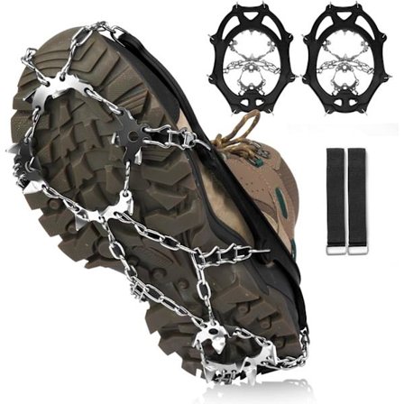 Broddar 19 Rostfria Stålspikar Halkskydd för Skor och Stövlar, Snöbroddar Halkskydd för Vandring, Bergsklättring, Promenader, Fiske för Män