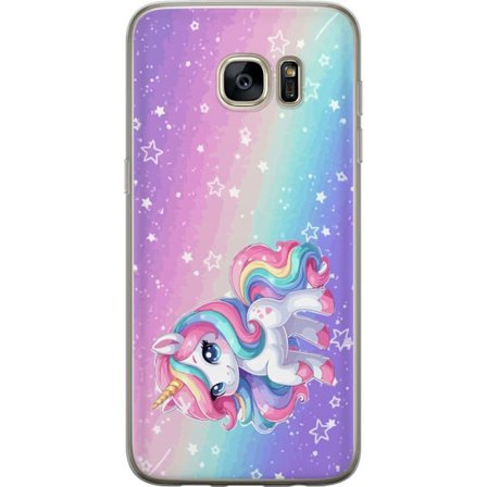 Yhteensopiva Puhelinkuori Samsung Galaxy S7 edge Stitch polaroid-kehyksissä sinisillä pastellisävyillä ja suloisilla ilmeillä kollaaseissa sydämillä