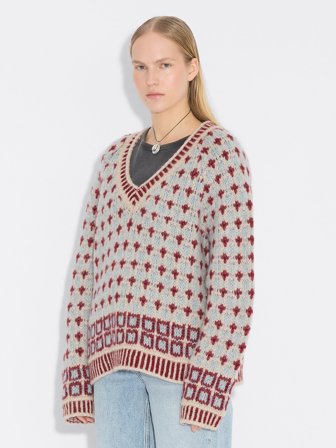 Holzweiler - Norwegian Wool V-Neck - Red Mix - Womens - Large