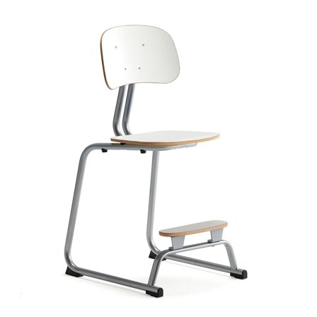 Klassenzimmerstuhl YNGVE, Kufengestell, silber, weiß, H 520 mm