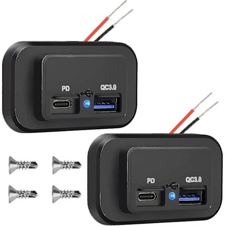 2 stk. 12V USB-stikkontakt, dobbelt hurtigopladning 3.0 12V stikkontakt USB-oplader & Pd Type-c (usb C), 12V 24V USB-oplader vandtæt 