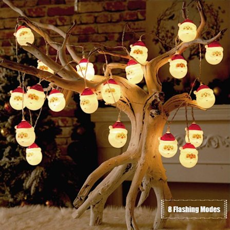 LED julelys til juletræ og boligindretning - 10ft lyskæde med 20 LED'er til indendørs og udendørs (julemanden)