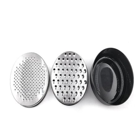 Oval osthyvel med matförvaringslåda och lock, ostskärare med matförvaringslåda och lock, chokladhyvel, hyvellåda med förvaringslåda, svart