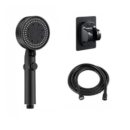 Shower Head Water Saving Black 5 Mode Adjustable High Pressure Shower One-key Stop Water Massage Eco Shower Bathroom Accessories Set