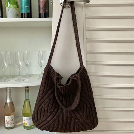 Strikkede skuldertasker Hæklet taske BRUN