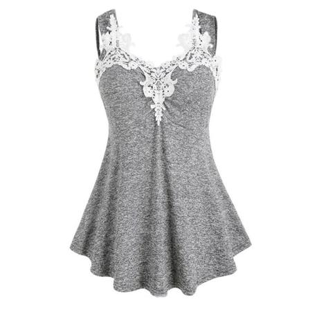Dam Spets V-ringad Toppar Dam Ärmlös Cami Vest T-shirt Grå S