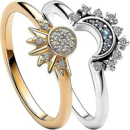 S925 sterling silver sol måne sol måne stjärna ringset ring kvinnlig personlighet europeisk och amerikansk stil pekfinger ring