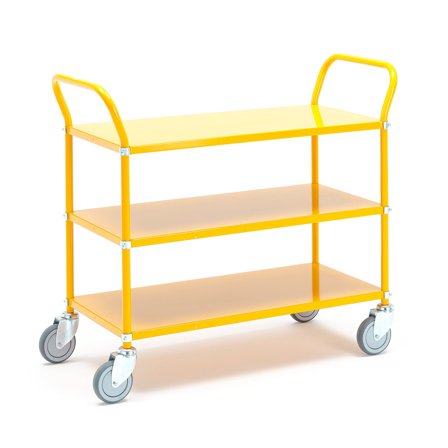 Heavy duty shelf trolley TRANSIT, 3 shelves, 900x440 mm, yellow
