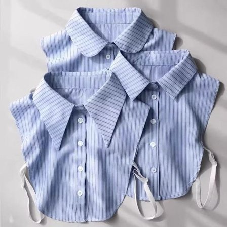 3-delad blårandig skjorta med avtagbar krage, halvärmad skjorta med avtagbar krage för kvinnor, flickor och män