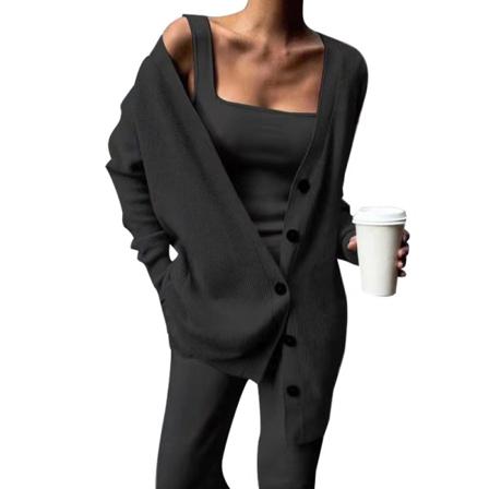 Kvinnor Casual Sweatsuits Button Down Cardigan Väst Och Byxor Fall