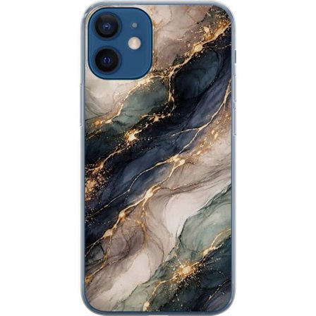 Kompatibel Mobilcover til Apple iPhone 12 Luksuriøs abstrakt marmorkunst i sort, hvid og guld med elegante linjer, eksklusivt design til plakater og m