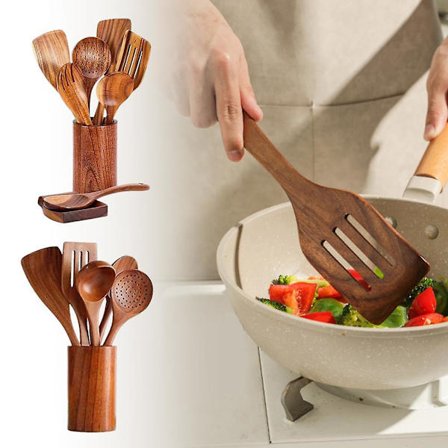 Keittiövälinesarja Puinen Sekoituslusikka Puinen Lasta(9 kpl)