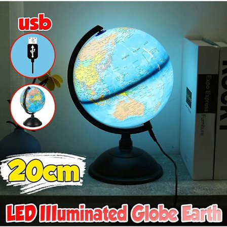 Roterende Verdensglobus LED-Lampe Opplyst Globus med USB Studier Lek Læring (FMY)
