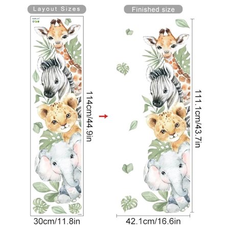 Ovi tarrat söpöt viidakko eläimet norsu kirahvi vesiväri seinä tarra